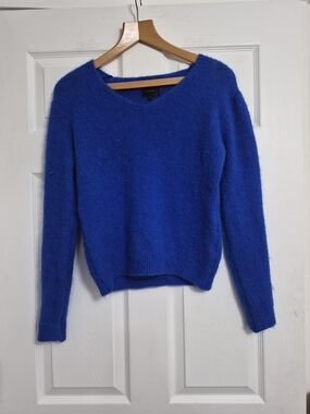 Women's Royal Blue Cowl-Neck Sweater 25% Mohair And 25% Alpaca